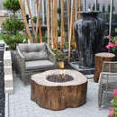 Vuurtafel Manchester Bruin van Elementi gemaakt van glasvezelversterkt beton met een boomstam houtlook
